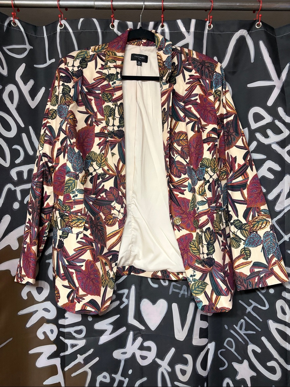 Tahari Cream Blazer with Multicolor Botanical Print
